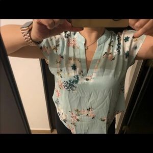 Floral Print Chiffon High-Low Top in Green